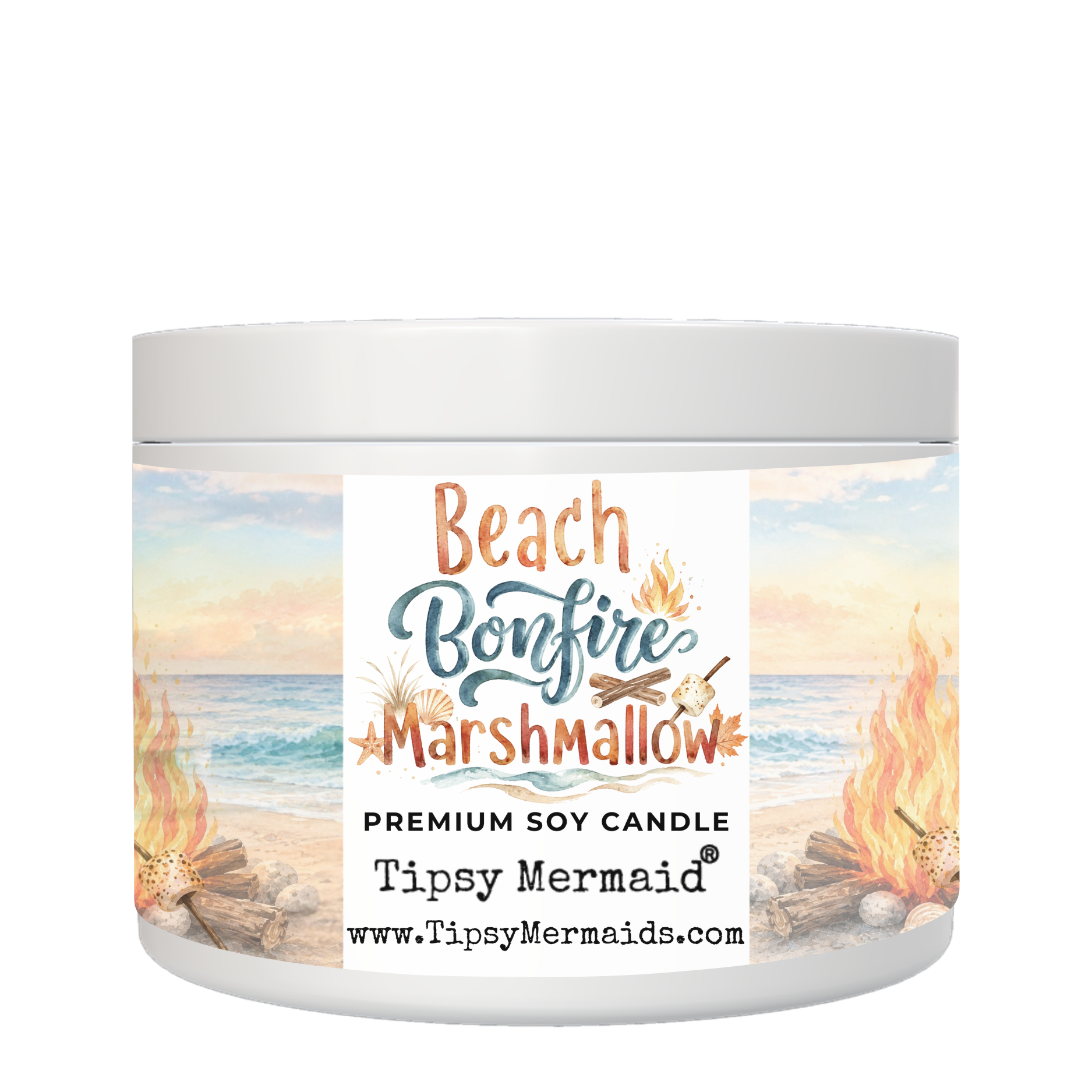 Beach Bonfire Marshmallow Premium Soy Candle and Wax Melts by Tipsy Mermaid®