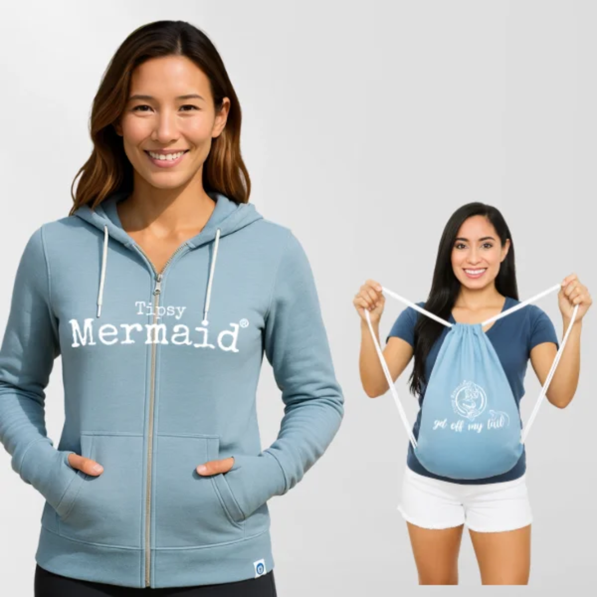 Tipsy Mermaid® QuickFlip Zip Up Backpack Hoodie Misty Blue
