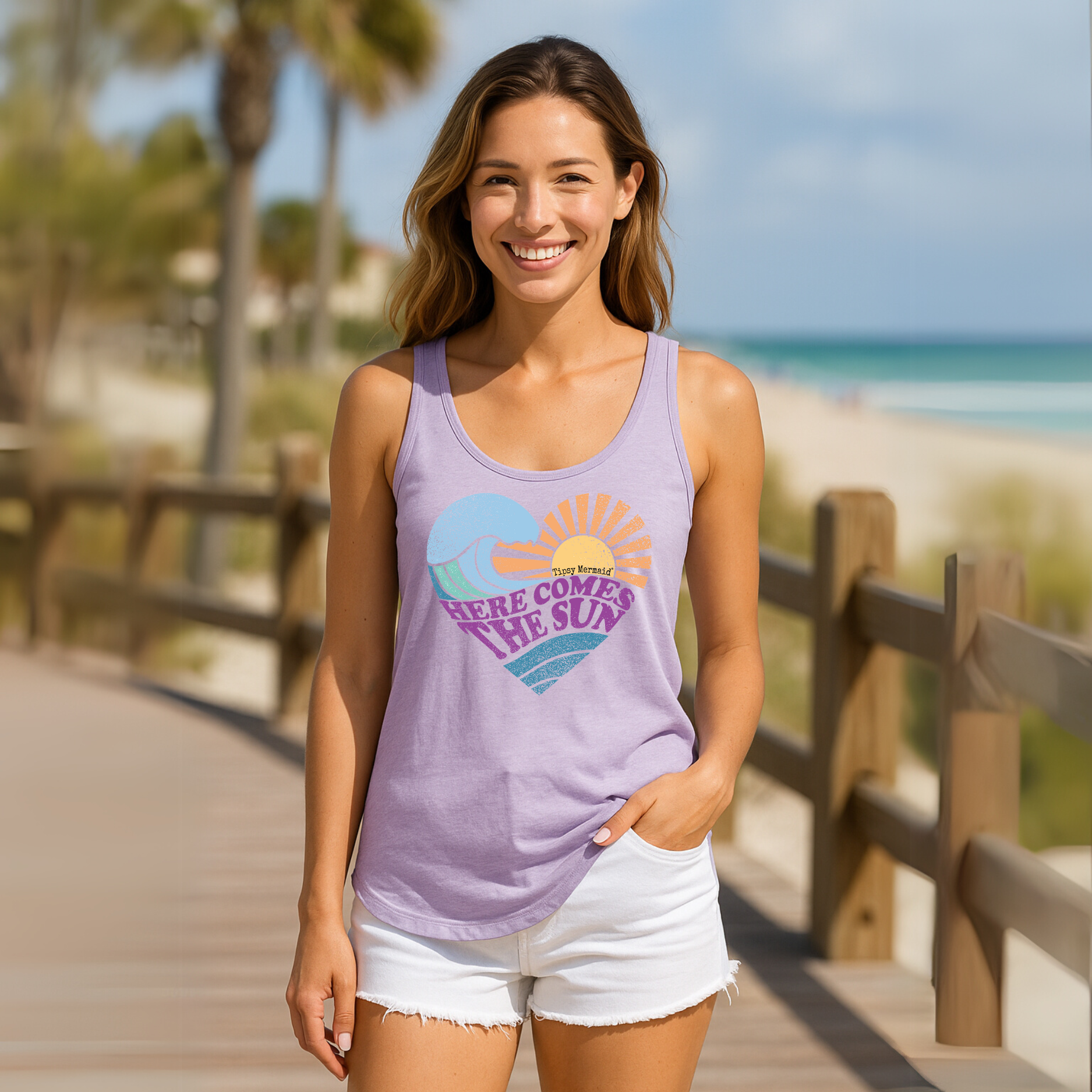 Tipsy Mermaid® “Here Comes the Sun” Lavender Tank – $29.99