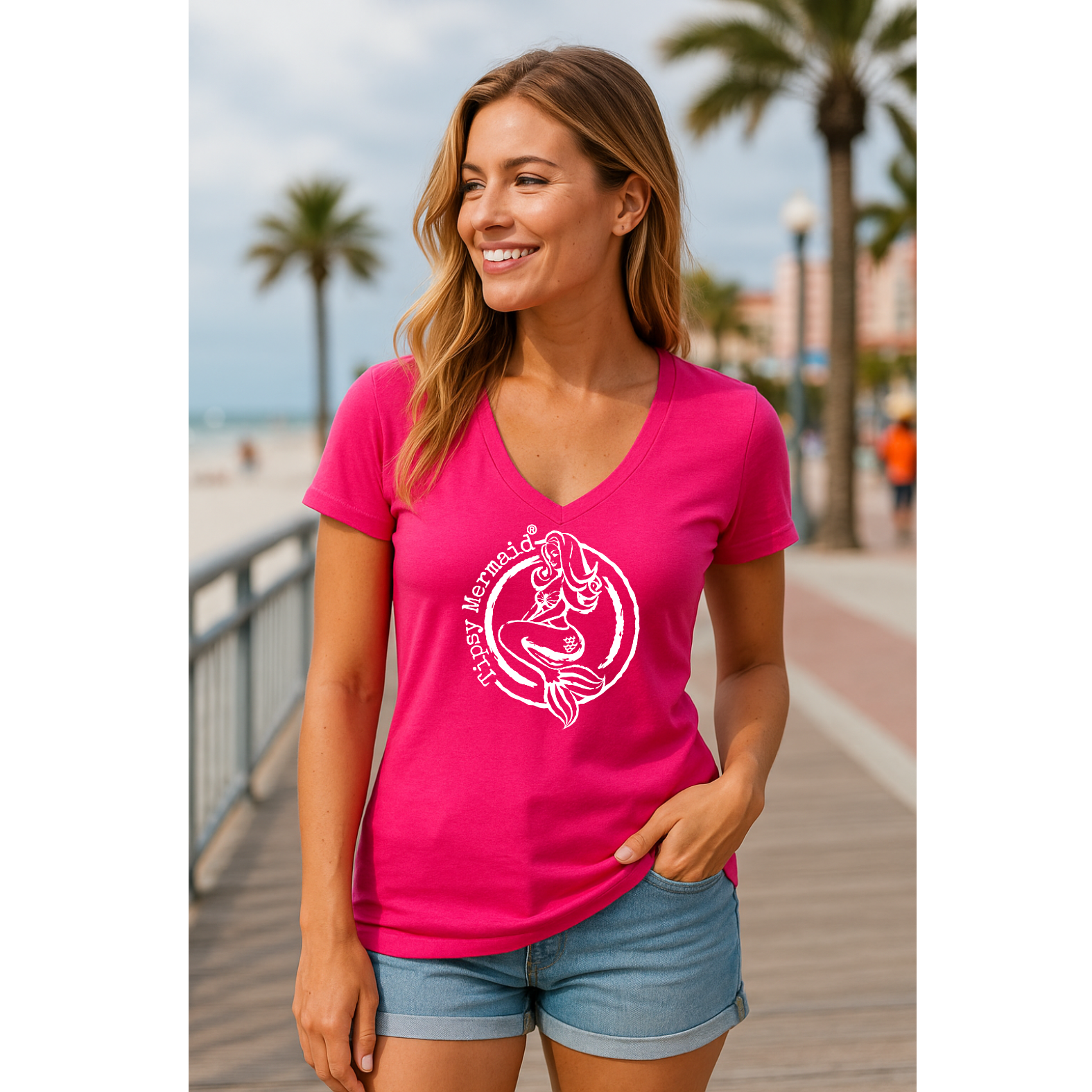 Tipsy Mermaid® V Neck Raspberry Pink