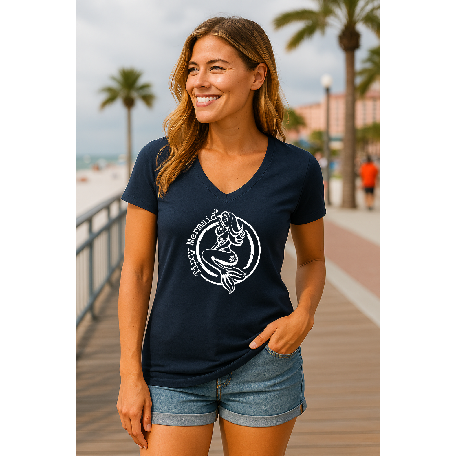 Tipsy Mermaid® Navy V-Neck T-Shirt for Women – Get Off My Tail