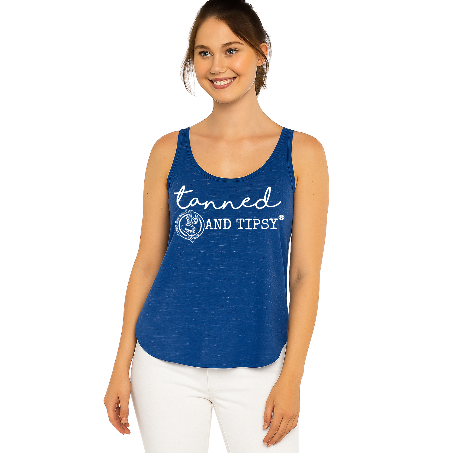 Tanned and Tipsy Flowy Tank Blue Marble