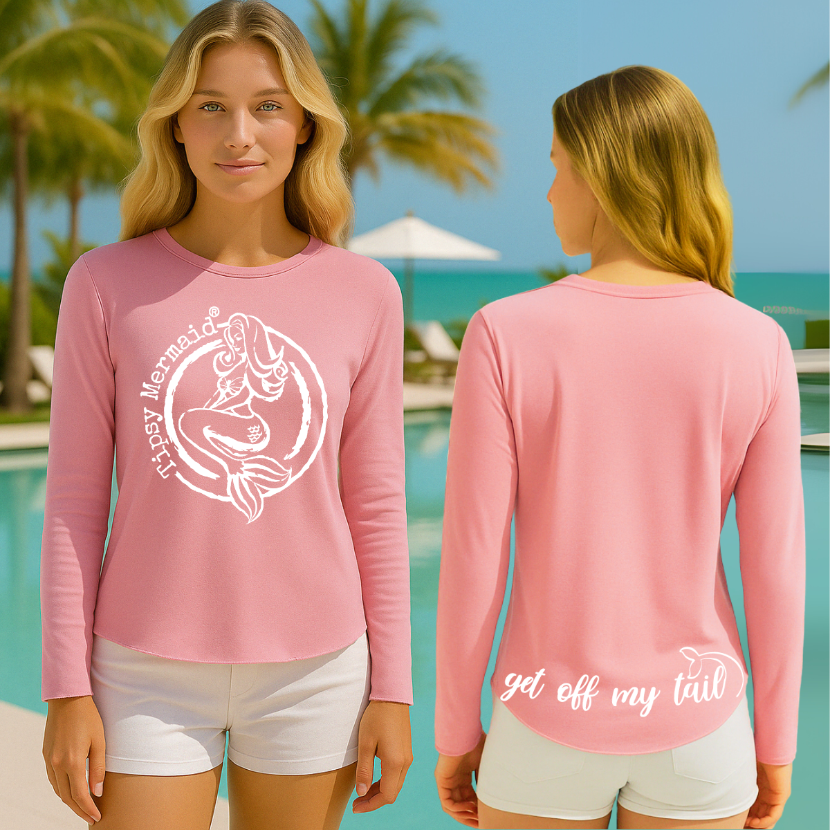 Tipsy Mermaid® Cropped Pink Sunshirt UPF44+