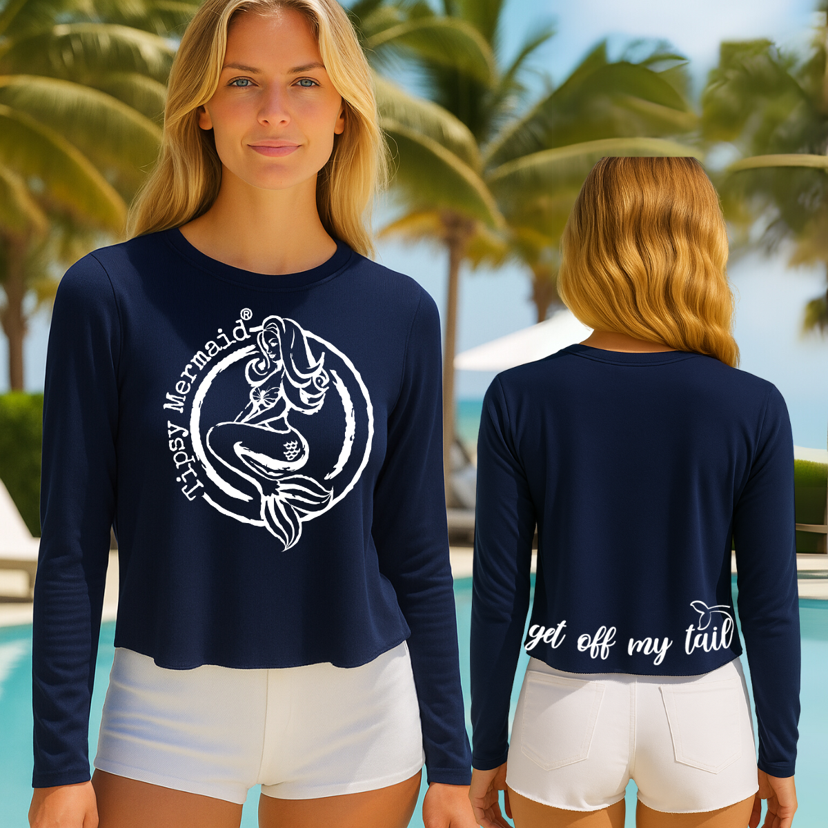 Tipsy Mermaid® Cropped Navy Sun shirt UPF44+