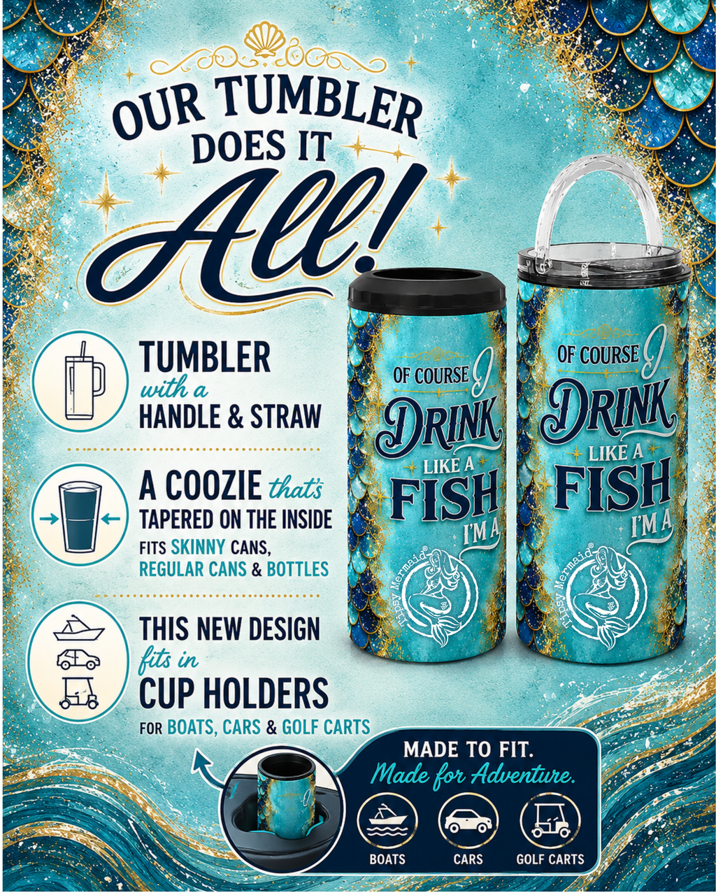 Tipsy Mermaid® Of Course I drink like a Fish 2-in-1 Cupzie