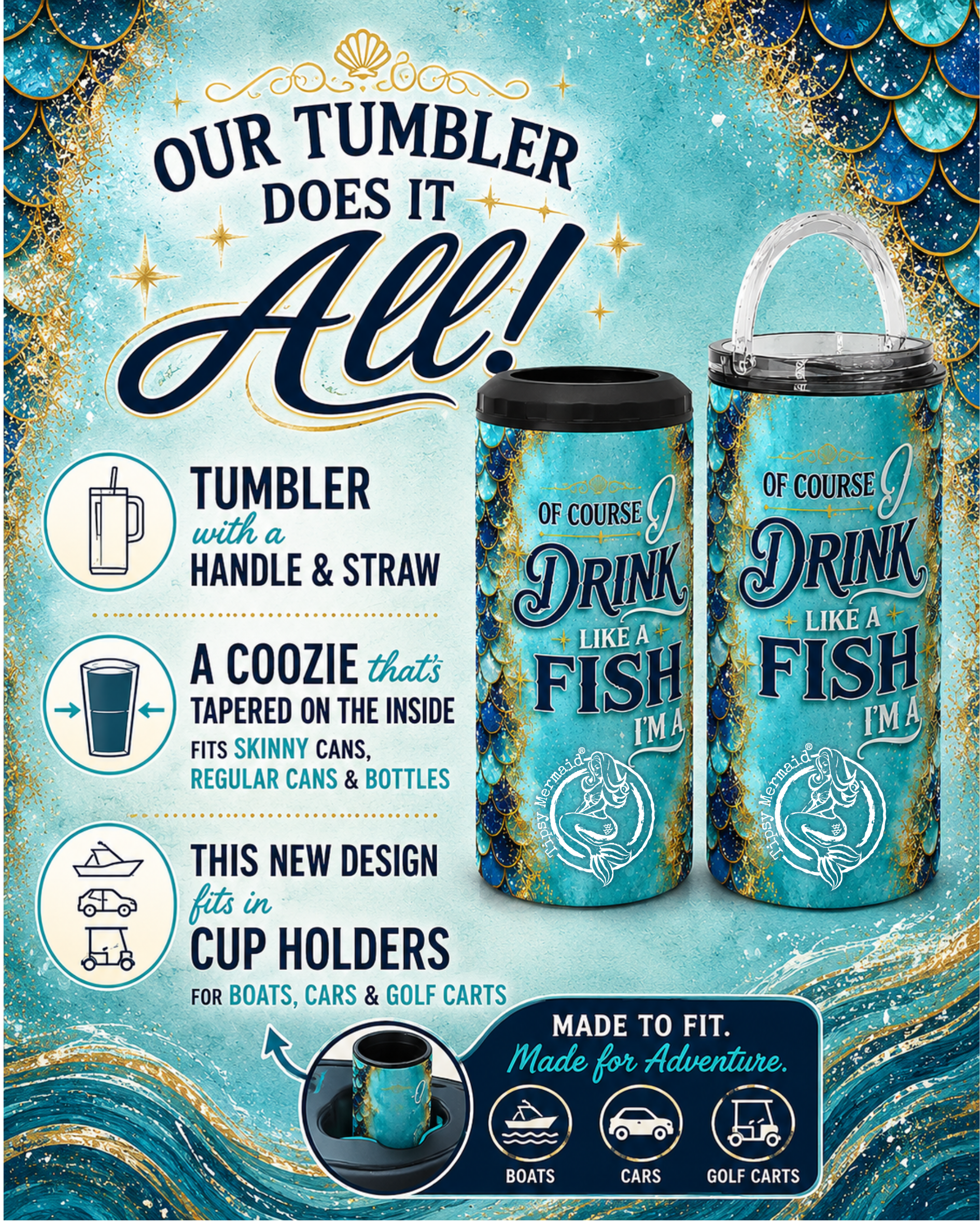 Tipsy Mermaid® Of Course I drink like a Fish 2-in-1 Cupzie
