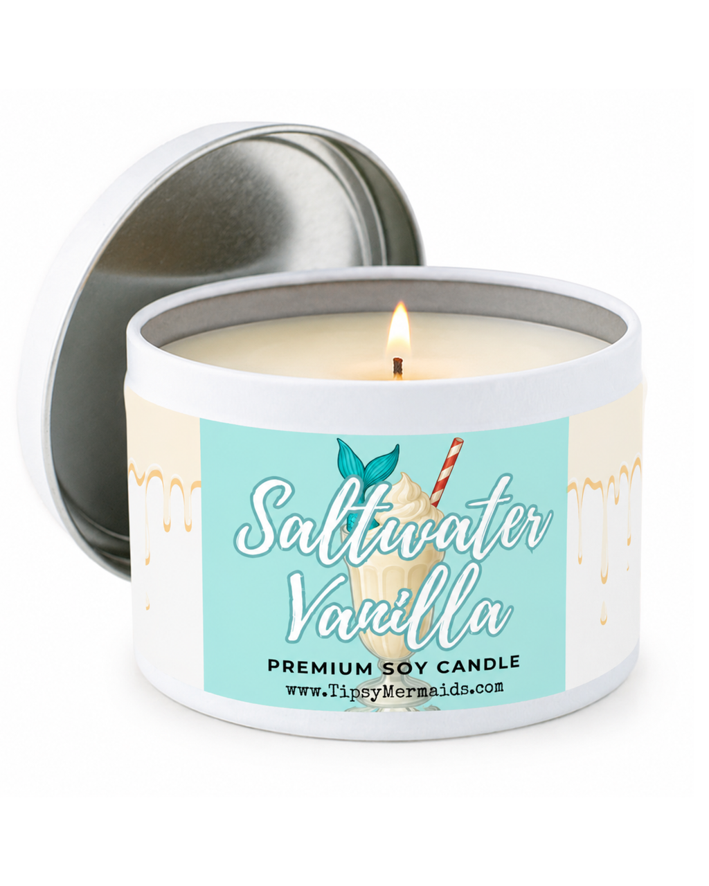 Tipsy Mermaid® Saltwater Vanilla Premium Soy Candle and Wax Melts