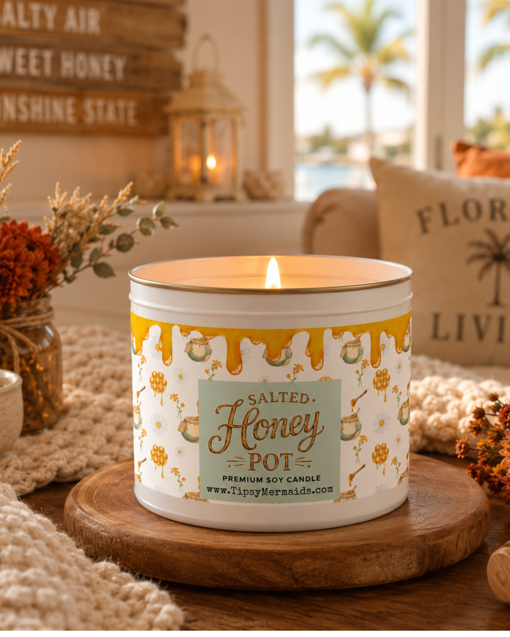 Tipsy Mermaid® Salted Honey Pot Premium Soy Candle and Wax Melts