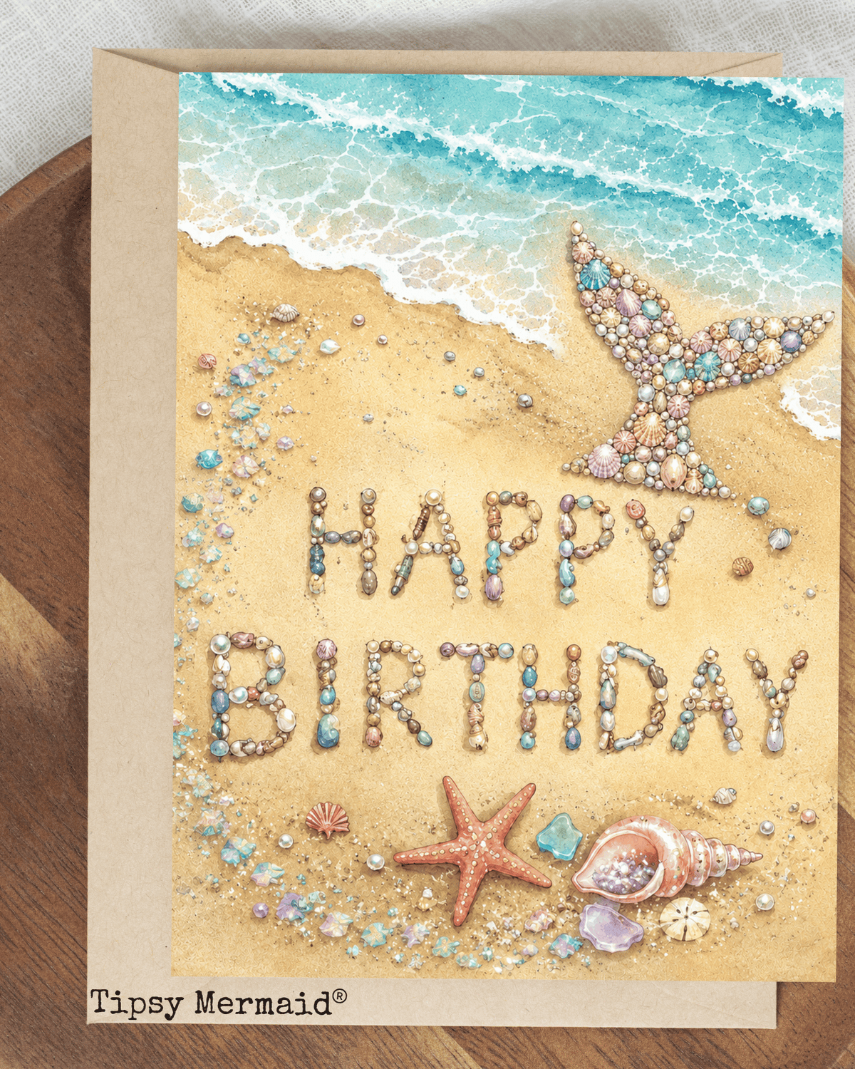 Coastal Happy Birthday Mermaid Tail Greeting Card by Tipsy Mermaid®