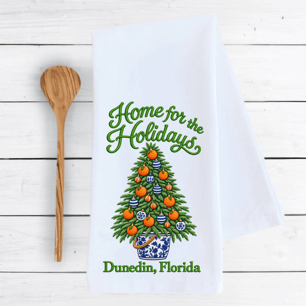 Holiday Tea Towel Flamingo- Home for the Holidays Dunedin Christmas Tea Towel