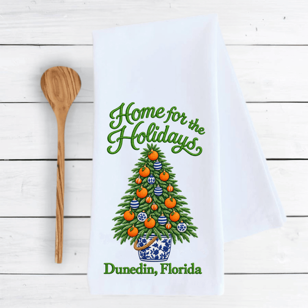 Holiday Tea Towel Flamingo- Home for the Holidays Dunedin Christmas Tea Towel