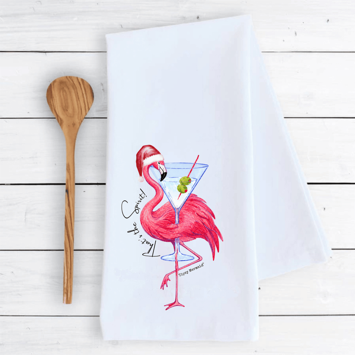 Holiday Tea Towel Flamingo- That's the Sprit!
