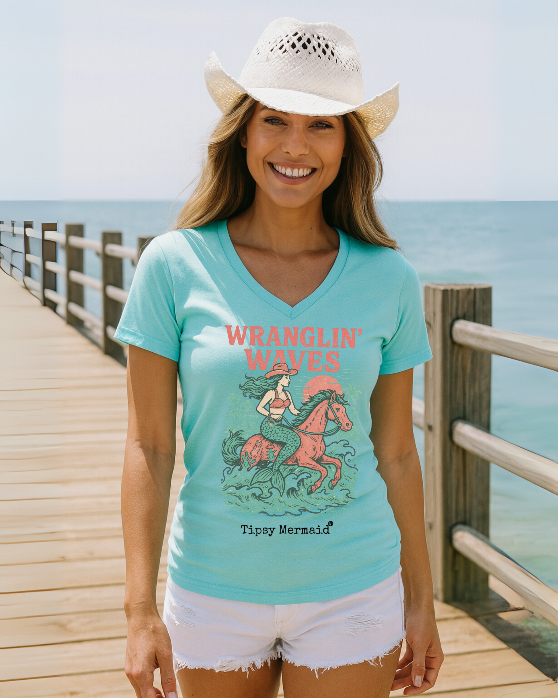 Wranglin Waves Coastal Cowgirl Tee by Tipsy Mermaid®