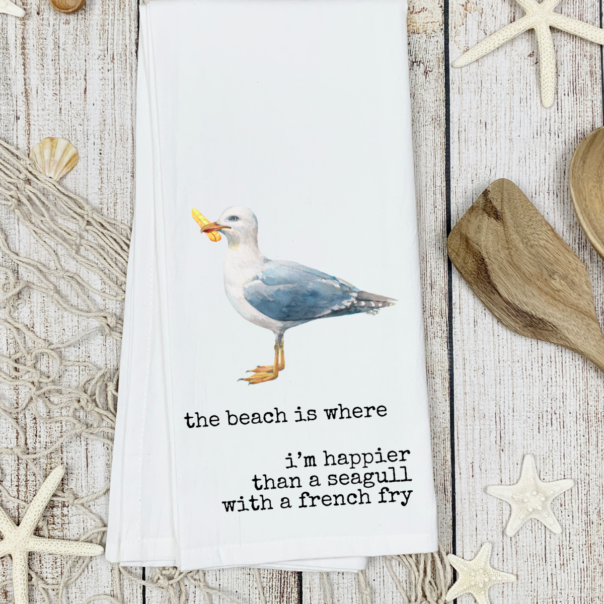 Funny Tea Towel - Seagull with french fry