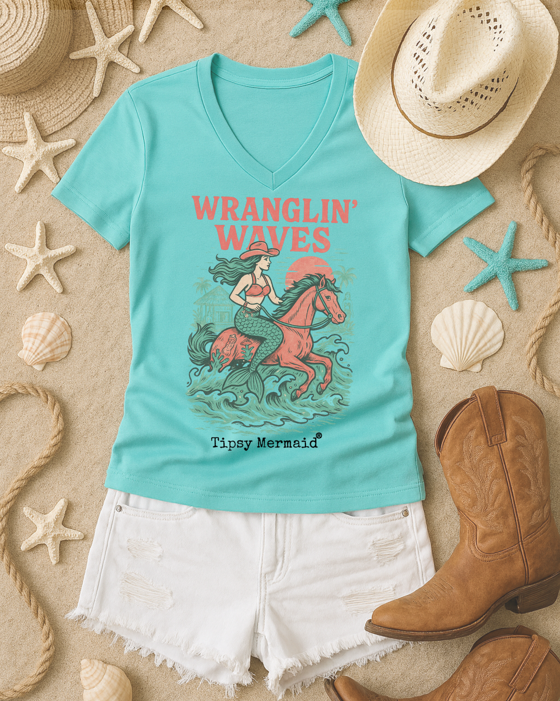 Wranglin Waves Coastal Cowgirl Tee by Tipsy Mermaid®