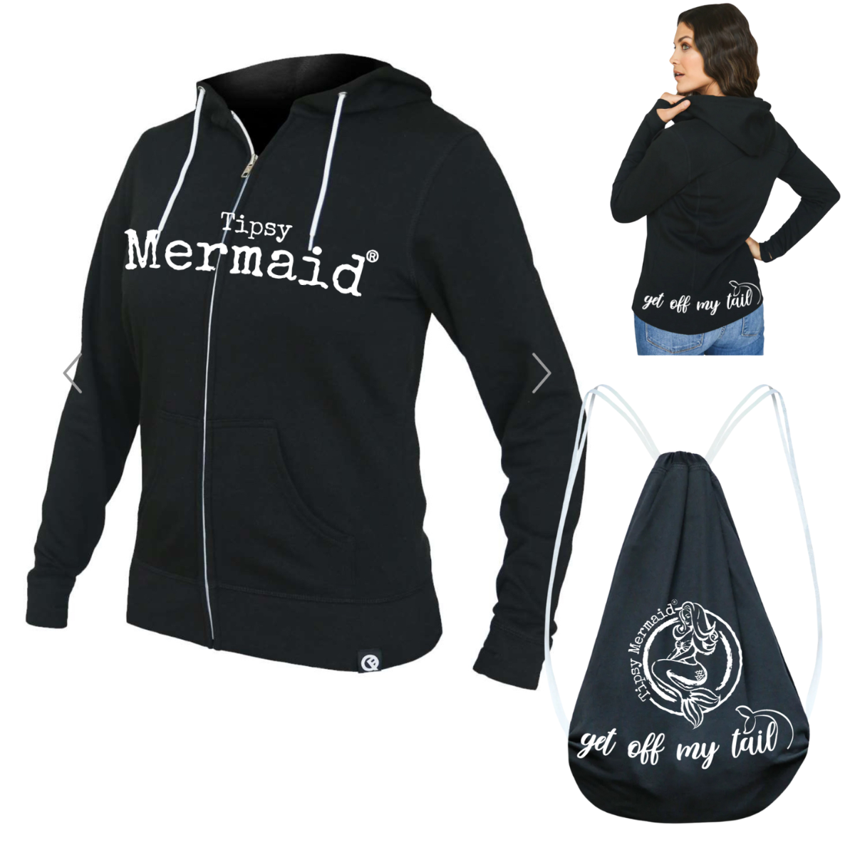 Tipsy Mermaid® QuickFlip Zip Up Backpack Hoodie-black
