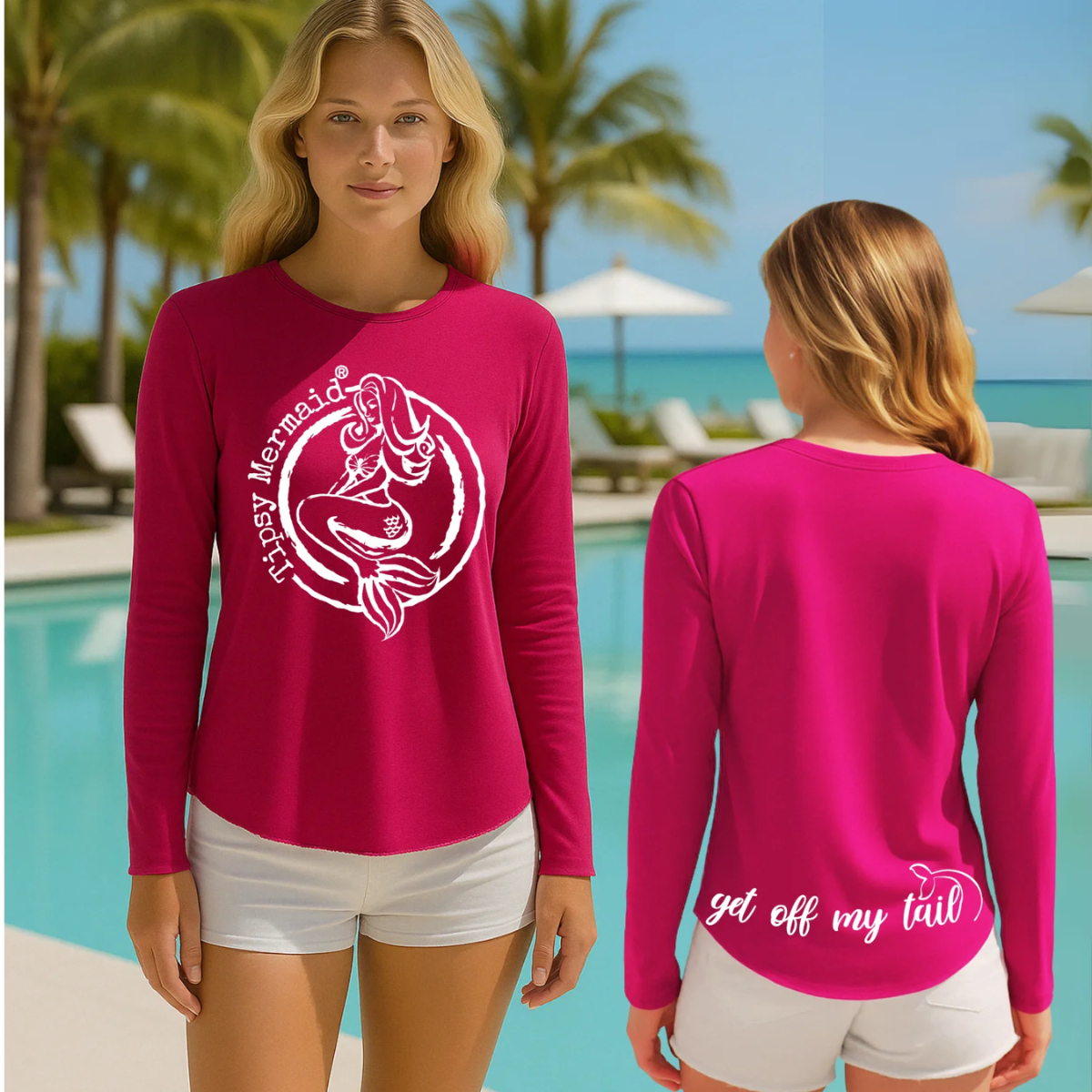 Tipsy Mermaid® Cropped Fushia Sunshirt UPF44+