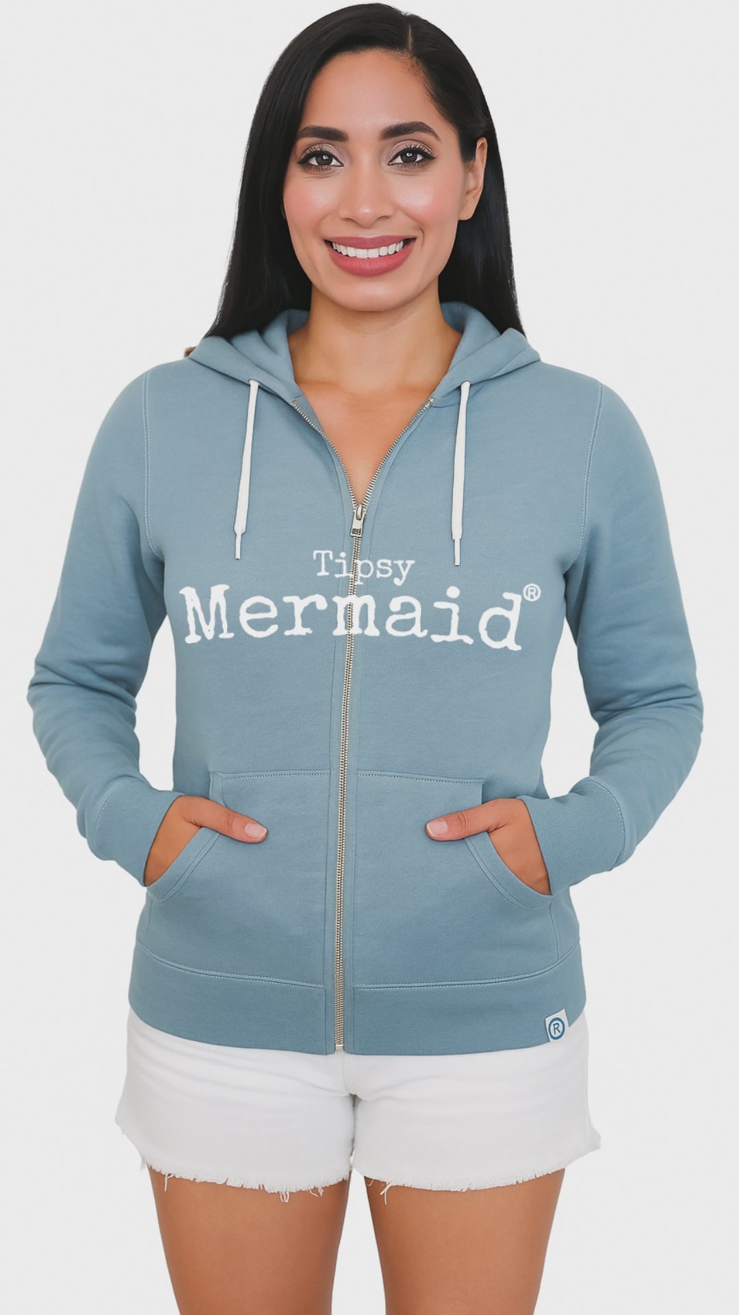 Tipsy Mermaid® QuickFlip Zip Up Backpack Hoodie Misty Blue