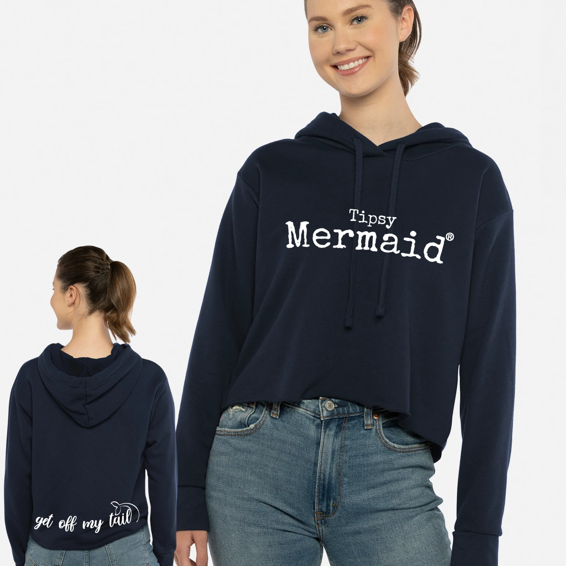 Tipsy Mermaid® French Terry Cropped Hoodie- Navy